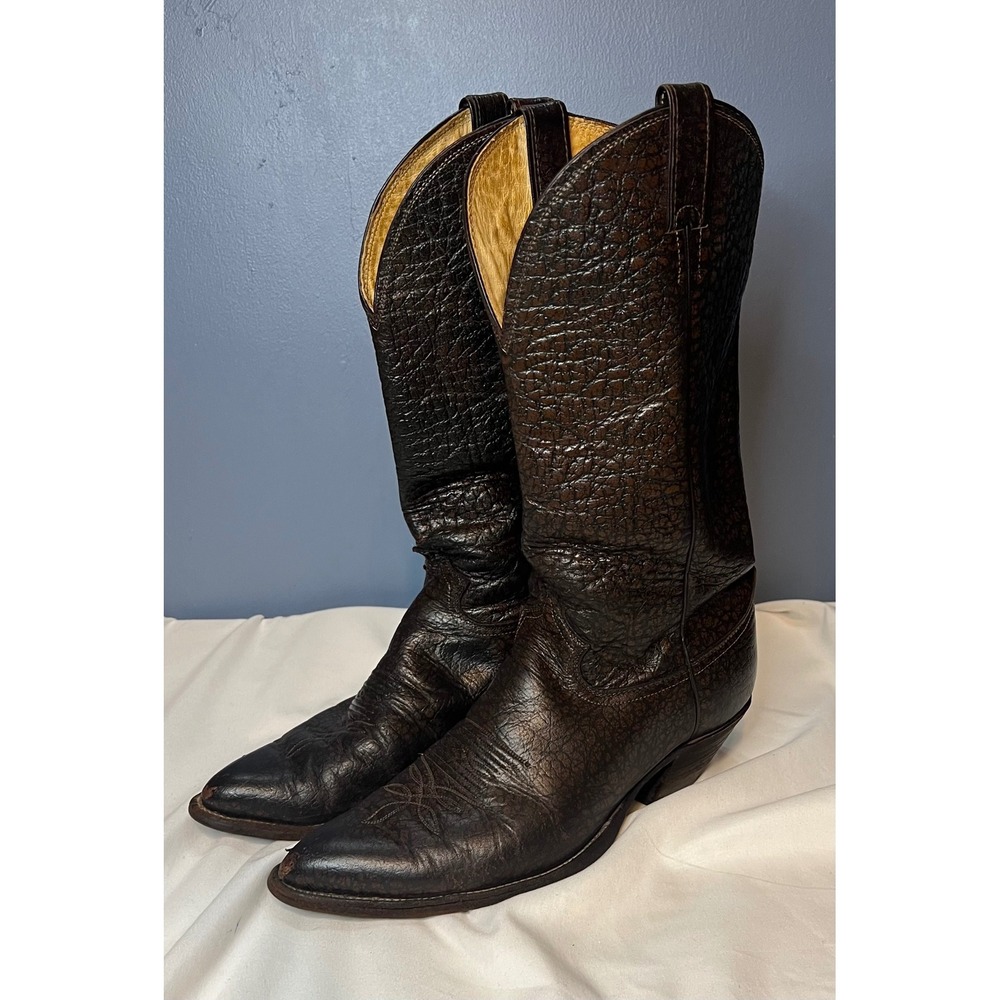 Justin Vintage Men's Cowboy Boots Brown Leather Pointed Toe Size 11 D Made USA
